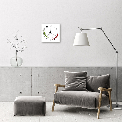 Glass Wall Clock Chillies vegetables white