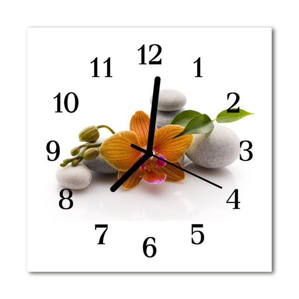 Glass Wall Clock Orchid nature white