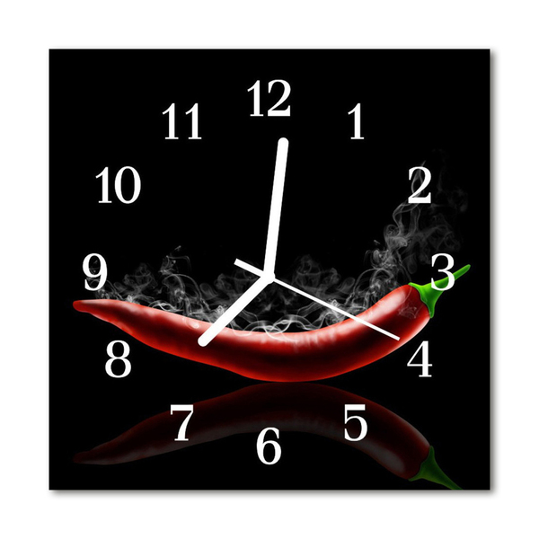 Glass Wall Clock Chillies food and drinks black