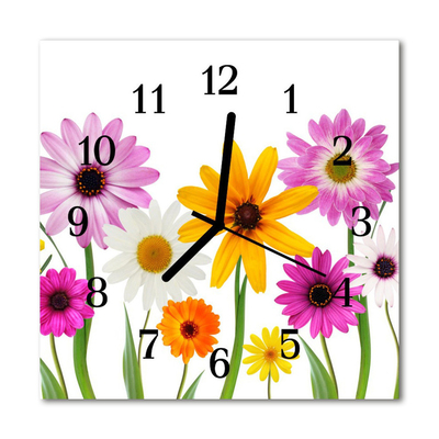 Glass Wall Clock Flowers nature multi-coloured