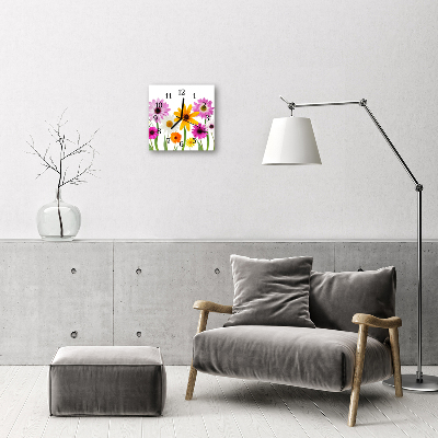 Glass Wall Clock Flowers nature multi-coloured