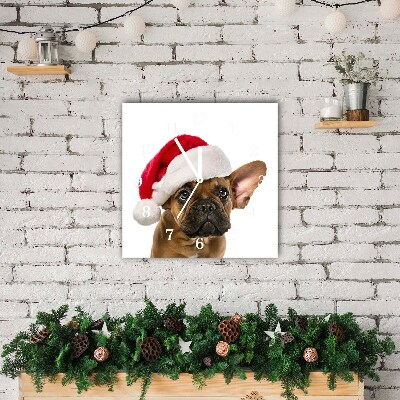 Glass Wall Clock Square Bulldog Dog Christmas