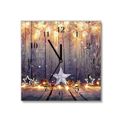 Glass Wall Clock Square Stars Christmas Lights Decorations