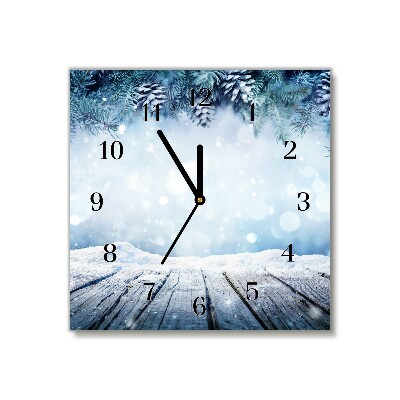 Glass Kitchen Clock Square Winter Snow Christmas Tree