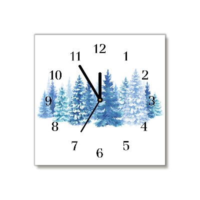 Glass Kitchen Clock Square Winter Snow Christmas Trees
