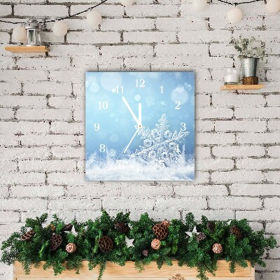 Glass Kitchen Clock Square Snowflakes Winter Snow