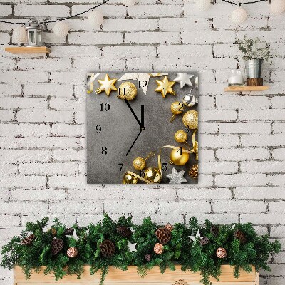 Glass Wall Clock Square Golden Stars Christmas holidays