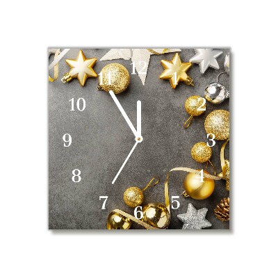 Glass Wall Clock Square Golden Stars Christmas holidays