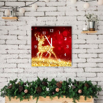 Glass Kitchen Clock Square Golden Reindeer Christmas Decoration