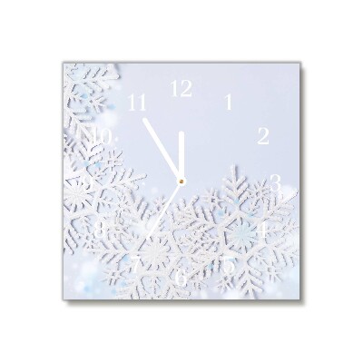 Glass Wall Clock Square Snowflakes Winter Snow