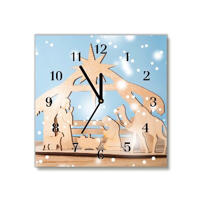 Glass Wall Clock Square Stable Christmas Winter