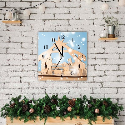 Glass Wall Clock Square Stable Christmas Winter