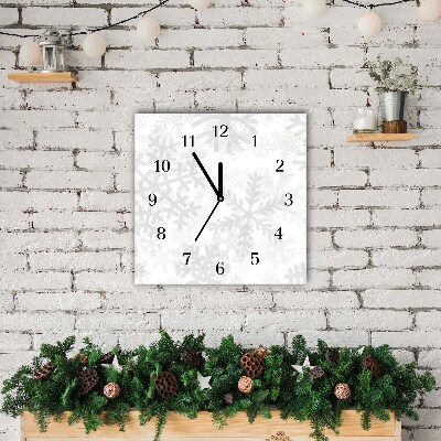 Glass Wall Clock Square Winter Snow Snowflakes