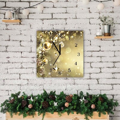 Glass Wall Clock Square Gold Christmas Holiday Decorations