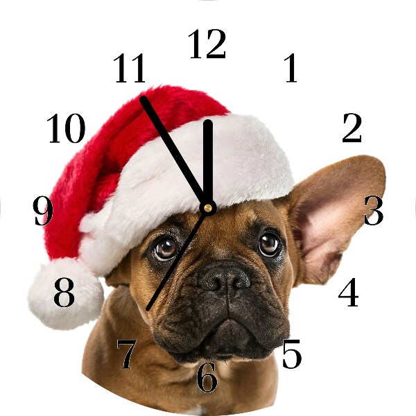 Glass Wall Clock Round Bulldog Dog Christmas