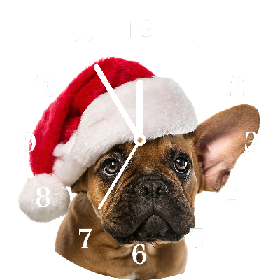 Glass Wall Clock Round Bulldog Dog Christmas