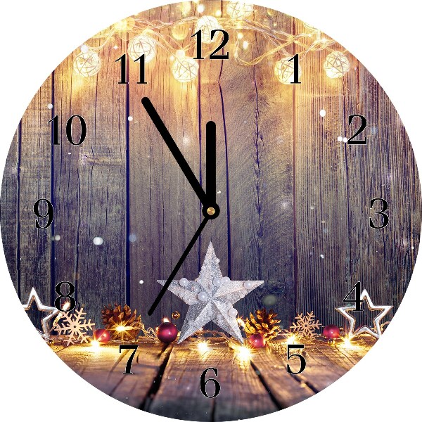 Glass Wall Clock Round Stars Christmas Lights Decorations