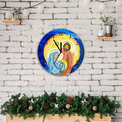 Glass Kitchen Clock Round Abstraction Holy Family Winter