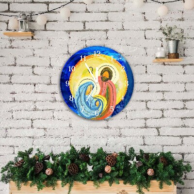 Glass Kitchen Clock Round Abstraction Holy Family Winter