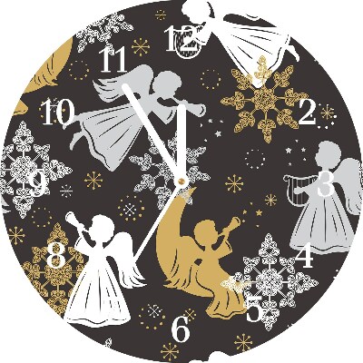 Glass Kitchen Clock Round Snowflakes Christmas Angels