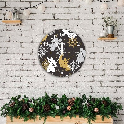 Glass Kitchen Clock Round Snowflakes Christmas Angels