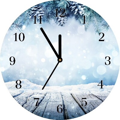 Glass Kitchen Clock Round Winter Snow Christmas Tree