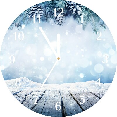 Glass Kitchen Clock Round Winter Snow Christmas Tree
