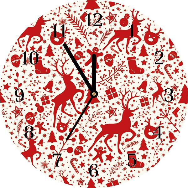 Glass Kitchen Clock Round Reindeer Decoration Winter holidays