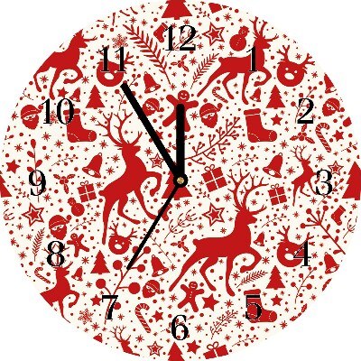 Glass Kitchen Clock Round Reindeer Decoration Winter holidays