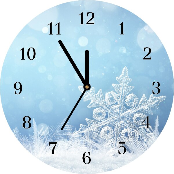 Glass Kitchen Clock Round Snowflakes Winter Snow