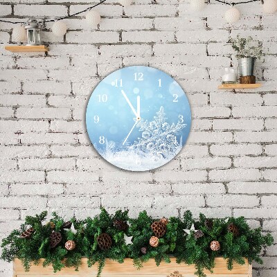 Glass Kitchen Clock Round Snowflakes Winter Snow