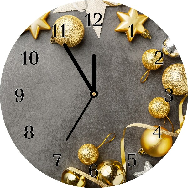 Glass Wall Clock Round Golden Stars Christmas holidays