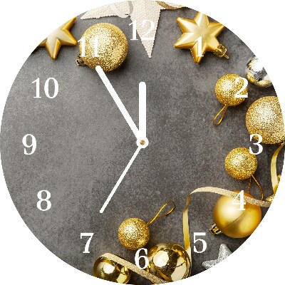 Glass Wall Clock Round Golden Stars Christmas holidays