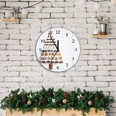 Glass Kitchen Clock Round Gingerbread Christmas tree ornaments