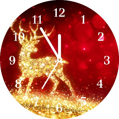 Glass Kitchen Clock Round Golden Reindeer Christmas Decoration