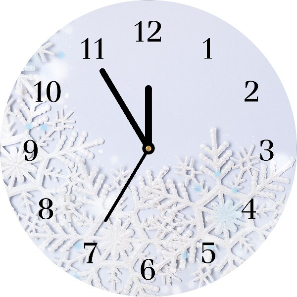 Glass Wall Clock Round Snowflakes Winter Snow