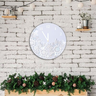 Glass Wall Clock Round Snowflakes Winter Snow