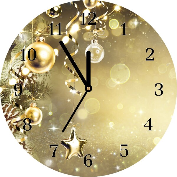 Glass Wall Clock Round Gold Christmas Holiday Decorations