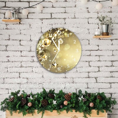 Glass Wall Clock Round Gold Christmas Holiday Decorations
