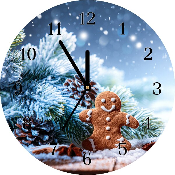 Glass Wall Clock Round Gingerbread Christmas holidays Snow