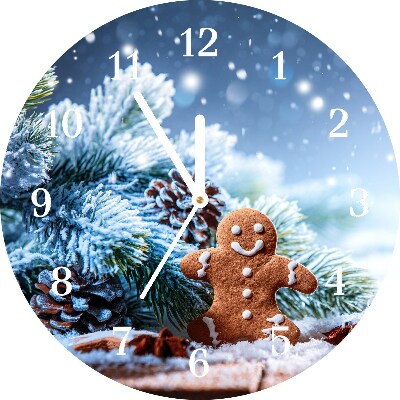Glass Wall Clock Round Gingerbread Christmas holidays Snow