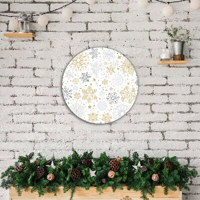 Glass Kitchen Clock Round Snowflakes Christmas Winter